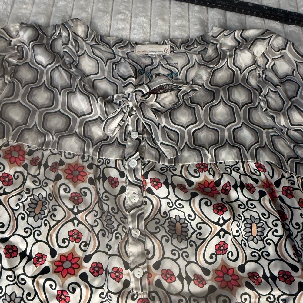 Odd Molly Unincorporated 100% Silk Boho Geometric Floral Tunic Top Size 3 L - Picture 5 of 12